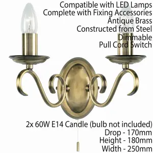 2 PACK Dimmable LED Twin Wall Light Antique Brass Vintage 2x Bulb Lamp Lighting