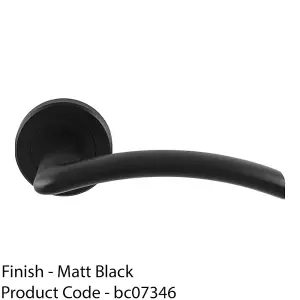 PAIR Matt Black Door Handle Flat Arched Style Lever On Round Rose Concealed Fix