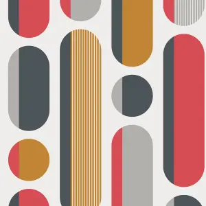 Envy Morse Red, Grey & Mustard Geometric Smooth Wallpaper