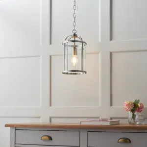 Anson Lighting Powell Pendant light finished in Satin nickel plate and clear glass