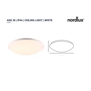 Nordlux Ask 36 IP44 Indoor Living Dining Kitchen Bedroom Ceiling Light In White (Diam) 36cm