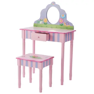 Teamson Kids Dressing Table, Play Vanity Set with Mirror & Stool, Magic Garden - Pink/Multi