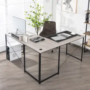 Costway L-Shaped Corner Computer Desk Reversible Study Writing Desk Workstation Home Office Laptop Table Grey