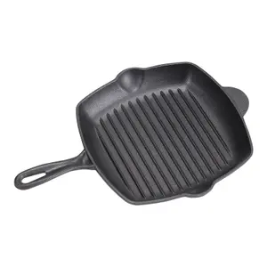 Black Square Cast Iron Kitchen Grill Pan with Pour Spouts