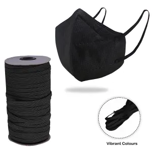 3mm Flat Elastic Band Stretchable Elastic Cord Stretch Strap, Black - 1 metre