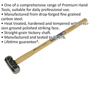 6lb Hardened Sledge Hammer - Hickory Wooden Shaft - Drop Forged Carbon Steel