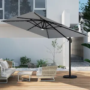 3M Square Cantilever Parasol with Solar Light and Parasol Base