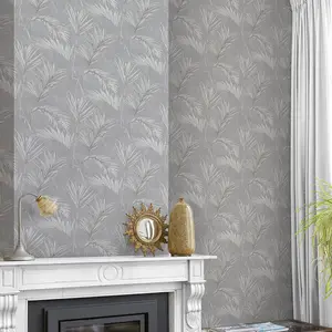 Grandeco  Palm Springs Textured Wallpaper, Grey