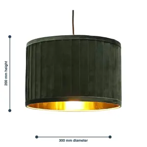 First Choice Lighting Sundance Dark Green Velvet Pleated 30cm Lamp Shade with Gold Inner