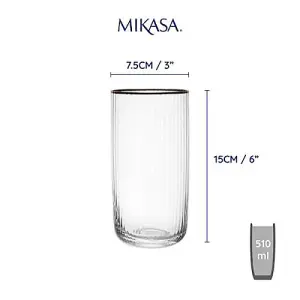 Mikasa Sorrento Ridged Crystal Set of 4 510ml Highball Glasses