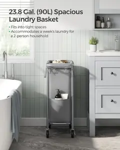 SONGMICS Laundry Trolley with Wheels, Single-Section Hamper, Easy Liner Removal, Dove Grey