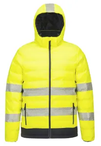 Portwest Heated Hi Viz Jacket Electric Tunnel Puffer Coat Yellow Hi Vis Small