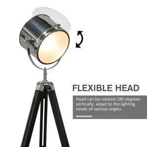 HOMCOM Industrial Style Adjustable Tripod Floor Lamp, Searchlight Reading Lamp