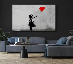 Love Heart Balloon Grey Canvas Print Wall Art - Medium 20 x 32 Inches