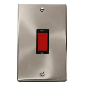 Satin / Brushed Chrome 2 Gang Size 45A Switch - Black Trim - SE Home