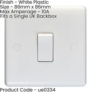 5 PACK 1 Gang Single 10A Light Switch 1 Way - WHITE PLASTIC Wall Plate Rocker