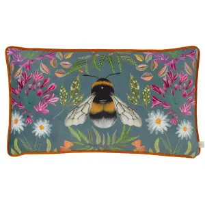 Wylder Nature House of Bloom Zinnia Bee Rectangular Piped Polyester Filled Cushion