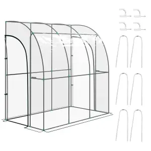 Outsunny 214x118x212cm Walk-In Lean to Wall Tunnel Plastic Greenhouse with Doors