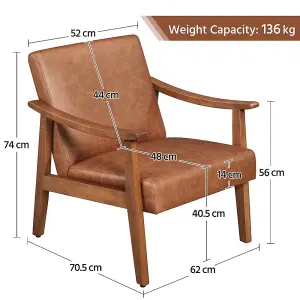 Yaheetech Light Brown Modern Faux Leather Armchair with Solid Wood Legs