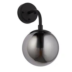 Luminosa Trieste Wall Lamp Matt Black, Smoked Mirror Glass