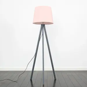 ValueLights Modern Grey Wood Tripod Design Floor Lamp With Pink Shade