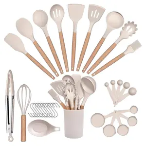 33-Piece Kitchen Utensil Set, Silicone, Wooden Handles, Heat-Resistant, Non-Stick, With Measuring Spoons