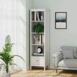 Classic White Wooden Tall Cabinet with Shelves and Drawers for Bedroom Living Room