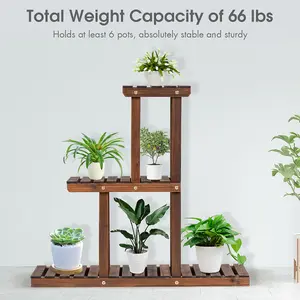 Costway Solid Wood Plant Stand 3-Tier Plant Pot Holder for Indoor and Outdoor