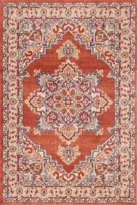 Terracotta Traditional Bordered Floral Persian Rug for Dining Room-160cm X 225cm