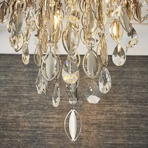 PREMIUM Crystal Flush Ceiling Light Chrome & Glass 6 Lamp Chandelier Fitting