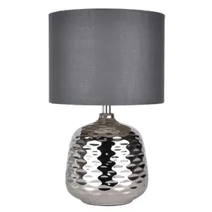 First Choice Lighting Ripple Chrome Grey Ceramic 32 cm Table Lamp With Shade