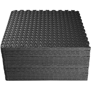 Gym Mats - 24 interlocking sections with 48 edge pieces, 61 x 61 cm each - black