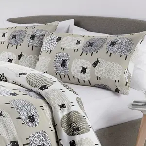 Dotty Sheep 130 TC Reversible Modern & Contemporary Duvet Cover Set Natural / Double - 2 Standard Pillowcases