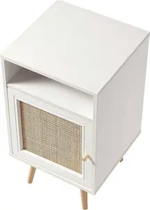 Frances Woven Rattan 1-Door Bedside Table In White - Nightstand - Bedside Cabinets - Daals - Bedside Tables