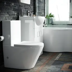 Nes Home P-Shaped LH Bath White 550mm Vanity Basin Unit WC Unit & Toilet Suite