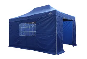 All Seasons Gazebos 3x4.5 Full Waterproof Pop Up Gazebo with 4 Lightweight Side Panels and Accessories Royal Blue