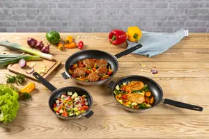 Kuhn Rikon Smart & Compact Stainless Steel Non-Stick Induction Frying Pan, Set of 3, 20, 24 and 28cm