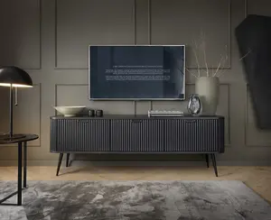 Sophisticated Zova TV Cabinet H560mm W1680mm D390mm in Midnight Black - Sleek Entertainment Hub