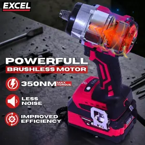 Excel 18V Cordless Brushless 1/2'' Impact Wrench with 1 x 4.0Ah Battery Charger & Bag