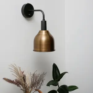 Industville Sleek Cone Wall Light, 7 Inch, Brass, Pewter Holder