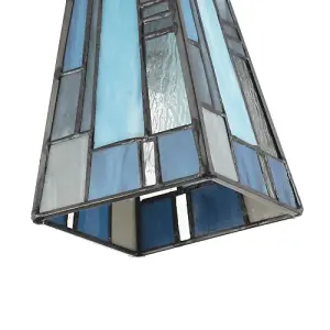 Art Deco Tiffany Stained Glass Pendant Lamp Shade with Pale and Navy Blue Panels