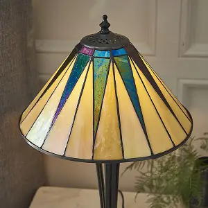 Luminosa Dark 1 Light Small Table Lamp Black, Tiffany Style Glass, E14