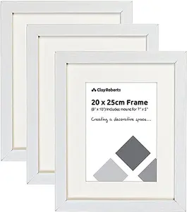 Clay Roberts Photo Picture Frames 8 x 10, White, Pack of 3, Includes Mount for 7 x 5 Prints, Freestanding and Wall Mountable, 10x8