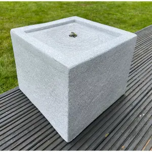 All Pond Solutions Square Water Feature with LED Lights - Plug Powered - Light Grey 37x37x30cm