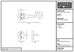 Hammer & Tongs - Rustic Cabin Hook and Eye - W125mm - Black