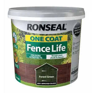 Ronseal One Coat Fence Life Forest green Matt Exterior Wood paint, 5L Tub