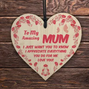 Red Ocean Mum Gifts From Son Daughter For Mothers Day Birthday Wooden Heart Sign Gift For Mum Mummy Keepsake