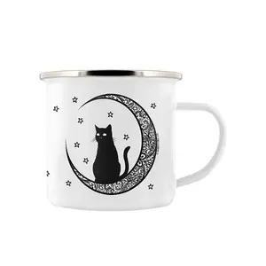 Grindstore Celestial Kitten Enamelled Mug White/Black/Silver (One Size)