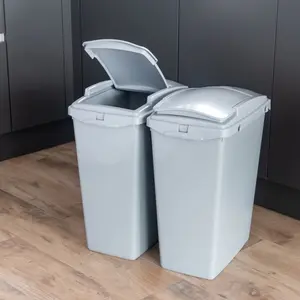 Plastic Manual Lift Rubbish Bin - 40L (Set of 3) Eco Grey