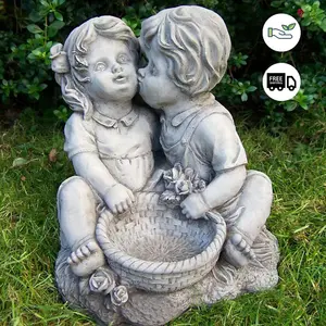 Charming Kissing Children with Flowerpot